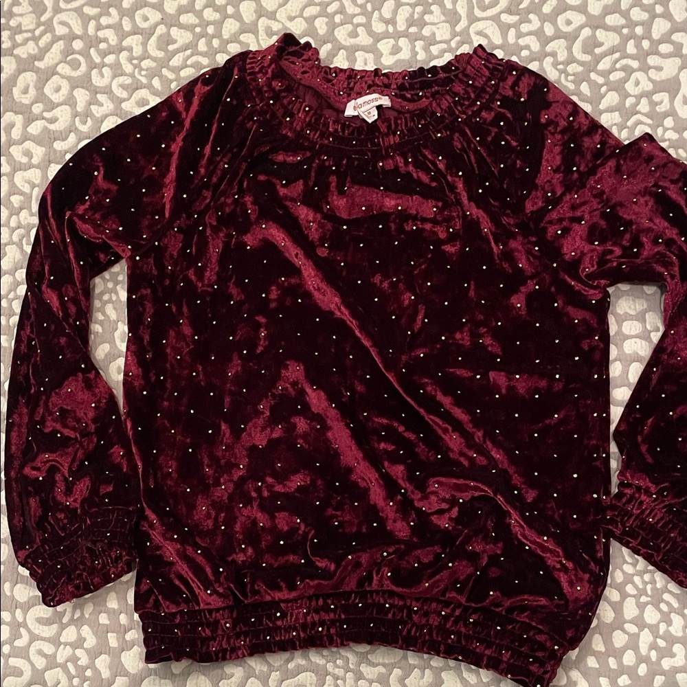 Ella Moss Burgundy Velvet Long Sleeve Tee